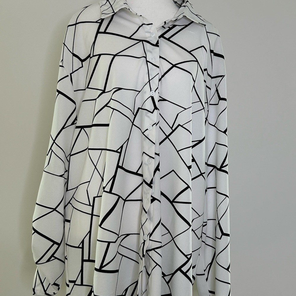 Geometric Black and White Women's Button Down Shirt